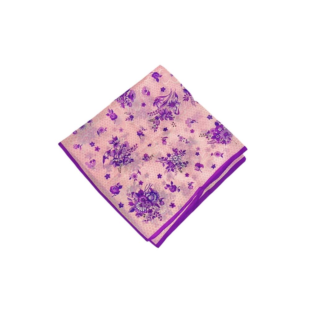 Purple Floral Scarf Pink Polka Dot Background Semi-Sheer Square Vintage